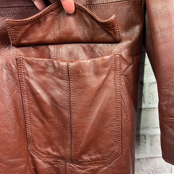VINTAGE |•BERMAN'S•| Cognac Brown 70s Leather Jacket Size 46 / XL - Picture 3 of 11